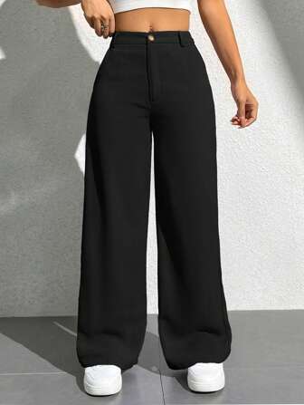 Pantalón Wide Leg Negro de Tiro Alto – Elegancia Versátil