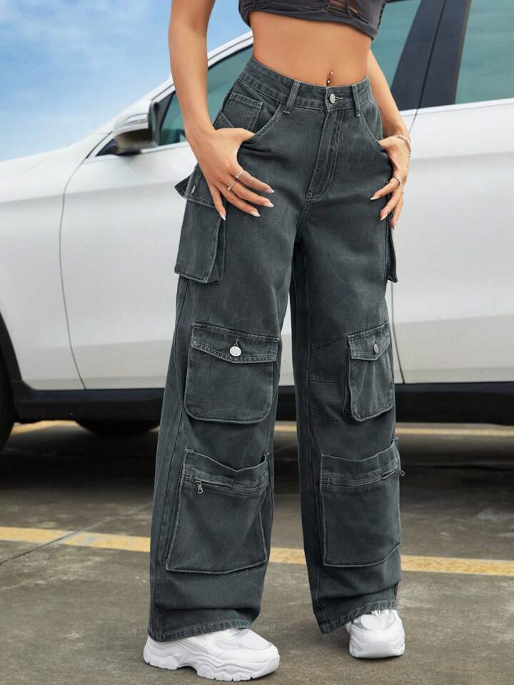 Pantalón Cargo Wide Leg Gris – Estilo Street Style